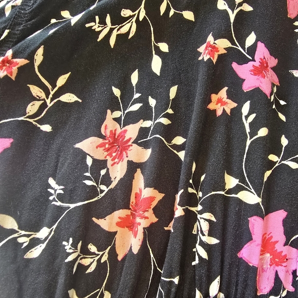 Free People Lighten Up Flowy Floral Mini Dress Large Black Pink Boho Garden - Picture 10 of 12